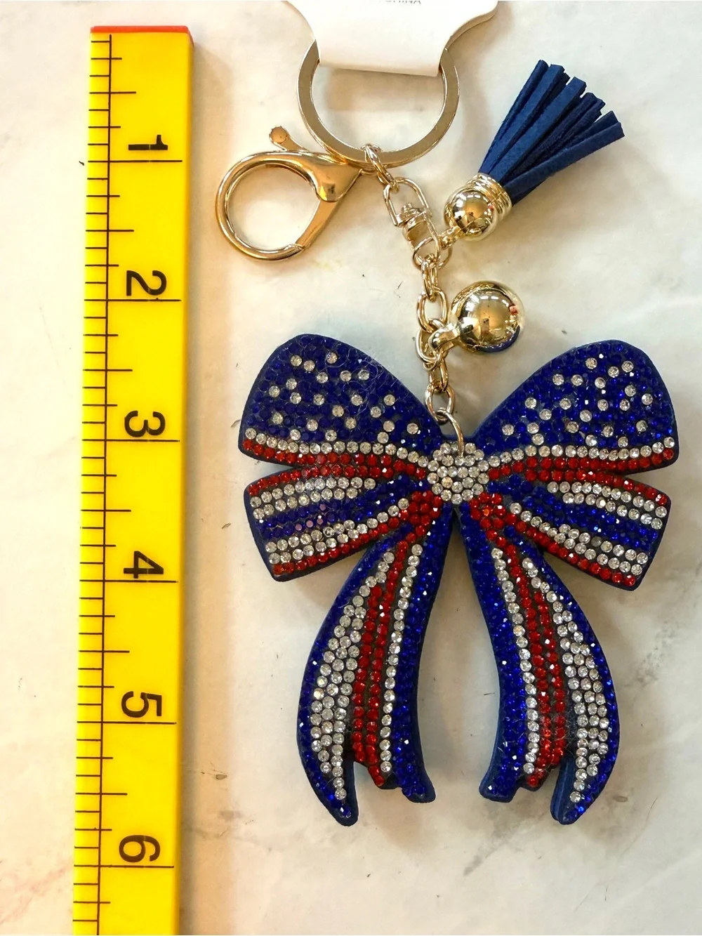 ✨ NWT USA Patriotic Rhinestone Crystal Coquette Bow Puffy Keychain & Bag Charm ✨